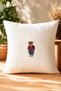 Red Sweater Bear Embroidered Linen Throw Pillow Cover - Off-White