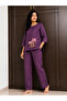 Women’s Violet Cotton Co-Ord Set with Palm Tree Detail – Relaxed Top & Wide-Leg Pants - 3