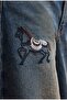 Women's Dark Denim 2W6-8 Palazzo Fit Special Embroidery Patterned Design Denim Jean - 7