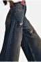 Women's Dark Denim 2W6-8 Palazzo Fit Special Embroidery Patterned Design Denim Jean - 5