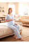 New Season Blue Muslin Fabric Special Design Short-Sleeved Maternity Pajama Set with Easy Breastfeeding Feature, 100% Cotton - 6