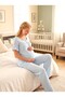 New Season Blue Muslin Fabric Special Design Short-Sleeved Maternity Pajama Set with Easy Breastfeeding Feature, 100% Cotton - 4