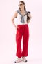 Crep Women's 3 Threaded High Waist Sweatpants with Sewing Detail and Elastic Cuffs Red - 3