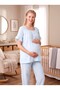 New Season Blue Muslin Fabric Special Design Short-Sleeved Maternity Pajama Set with Easy Breastfeeding Feature, 100% Cotton - 2