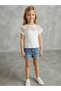 Girl's White Short Sleeve Tulle Polka Dot Blouse T-Shirt with Shoulder and Top Detail
