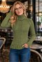 Women's High-Neck Long Italian Sleeve Hair Braided Weaving Detailed Ribbed Side Slit Casual Khaki Knitwear Sweater