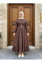 Women's Self-Wrapped Shawl Patterned Belted Cape Collar Hijab Dress - 3
