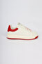 Men's Lace-Up Medium Thick Sole Leather Ecru-Red Sneaker