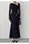 Butterfly Brooch Detail Maxi Dress Black - 3