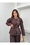 Women's Zippered Belted Denim Wide Leg Pants Set - 2