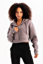 Crop Hooded Zippered Kangaroo Pocket Raised Hoodie Gray Women's Sweatshirt - Lumen - 6
