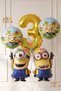 Minions Balloon Set 5 Pieces 3 Years Old Minion Kevin and Minion Stuart Birthday Set Gold Color Number Foil Balloon and Minion Foil Balloon Set