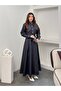 Women's Scarf Collar Buttoned Denim Long Dress - 2
