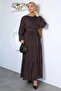 Buttoned Front Hijab Dress with Elastic Waist and Ankle Belt Detail - 6