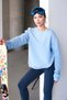 سترة رياضية نسائية زرقاء بياقة دائرية وتصميم أساسي - أورا - 2