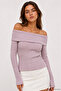 Women's Lilac Soft Textured Body-Hugging Madonna Collar Blouse - 2