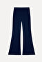 Women's Navy Blue Flare Fit Elastic Waist Pants - 2