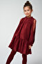 Chiffon Sleeve Detailed Burgundy Party Dress