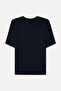 Women's Navy Blue Buttoned Crew Neck Short Sleeve Sweater - 2