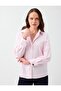 Pink Stripe Patterned Shiny Stone Long Sleeve Poplin Shirt