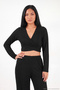 V-Neck Double Breasted Tie-Up Crop Top and Jogger Bottom Pajama Set Women's Pajama Set 65780019 - 3