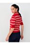 Red Stripe Patterned Shirt Collar Knit Sweater - 5