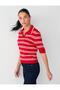 Red Stripe Patterned Shirt Collar Knit Sweater - 4