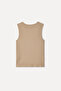 Women's Beige Color Fitted V-Neck Sleeveless T-Shirt - 2