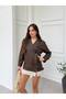 Women's Brown Faux Leather Zippered Biker Jacket with Belt Detail