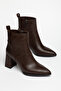 Women's Brown Pointed Toe Thick-Heeled Leather Boots - 2