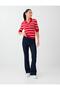 Red Stripe Patterned Shirt Collar Knit Sweater - 3