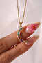 Steel Color Stone Crescent Moon Necklace