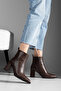 Women's Brown Pointed Toe Thick-Heeled Leather Boots - 4