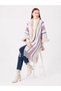 Women's Knitwear Poncho with Fur Detail and Tassels, Shawl Collar Poncho - 8