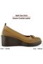 Midas Tan Perforated Genuine Calfskin Ribbon Round Toe Wedge Heeled Casual Shoes - 5