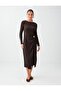 Bitter Brown Metal Accessory Detailed Boat Neck Knitted Dress