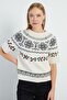 Leaf Embroidered Short Sleeve Knit Sweater - 6