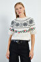 Leaf Embroidered Short Sleeve Knit Sweater - 4