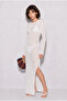 Women's White Glittery Mercerized Slit Detailed Backless Maxi Pareo 2769 60286429 - 3