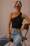 Women's One-Shoulder Crop Tank Top Stretchy Slim Fit Single Jersey Fabric Asymmetrical Neckline Blouse - 2