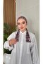 Gray Burgundy Square Pattern Bamboo Scarf Bonnet - 3