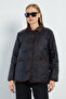 Waterway Patterned Velvet Detailed Quilted Coat - 6