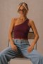 Women's One-Shoulder Crop Tank Top Stretchy Slim Fit Single Jersey Fabric Asymmetrical Neckline Blouse - 2