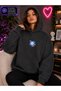 Women's Evil Eye Bead Motif Sea Turtle Printed Hooded Kangaroo Pocket Cotton Sweatshirt