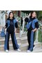 Girl's Denim Detailed Printed 3-Piece Set - Hooded Sweatshirt - Pants - Denim Bag - 2