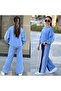 Girl's Striped Denim Detailed Stoned Double Set - 2