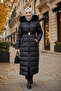 Women's Hooded Belted Long Inflatable Black Coat - 7