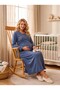 New Season Indigo Double-Breasted Breastfeeding-Friendly Design Long Sleeve 100% Cotton Maternity Nightgown - 2