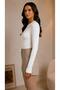 Women's Ecru Finger-Looped Crew Neck Long Sleeve Blouse - 3