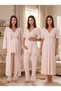 New Season Beige Piping Detailed Buttoned Breastfeeding Compatible Design Short Sleeve 100% Cotton Maternity Maternity Dressing Gown Nightgown Pajama Set - 5